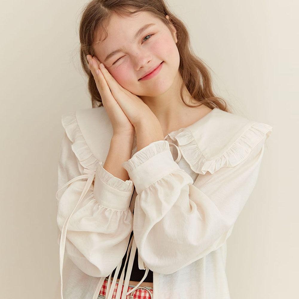 [ohyeah] Frill Ribbon Blouse - Ivory