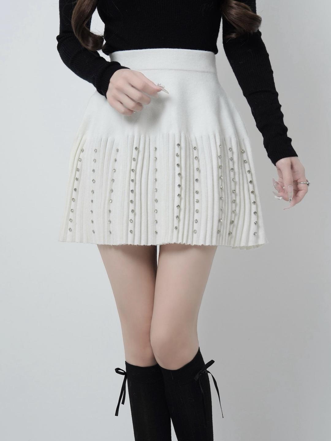 Lumignon original ♥ Bijou pleated knit skirt【ホワイト】 | Lumignon