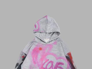 LOVE MULTI SPRAYED PRINTED HOODY (GREY)