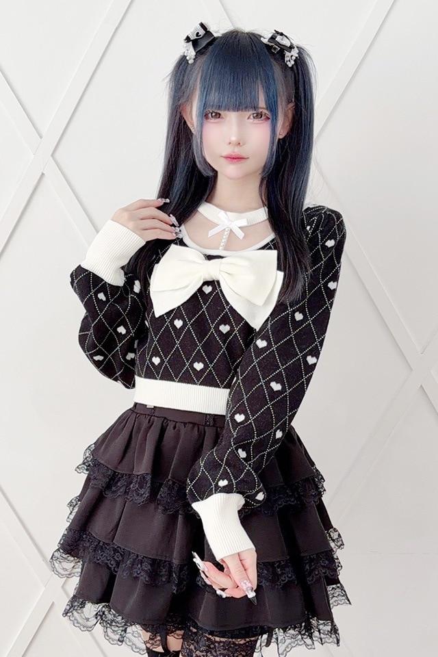 【Princess Melody】パールチョーカーハート柄ニットトップス - ブラック size-F-Ma*rs WebStore by LiLimPark