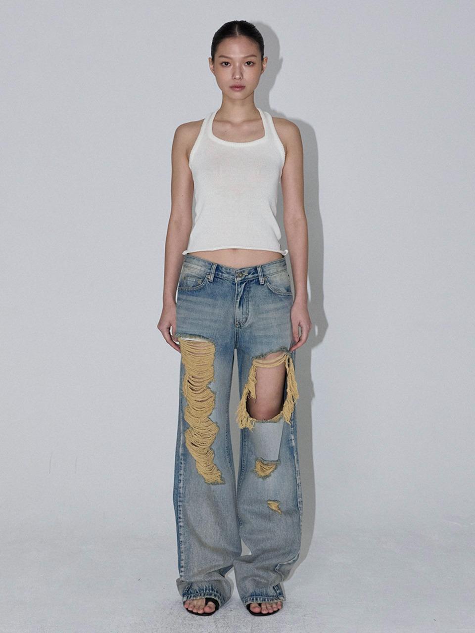 [3rd Reorder] Aged Distressed Denim Pants (blue)