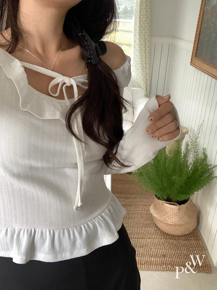 [💌문의폭주] #MADE 루미에 프릴 오프숄더 티셔츠 (투웨이)