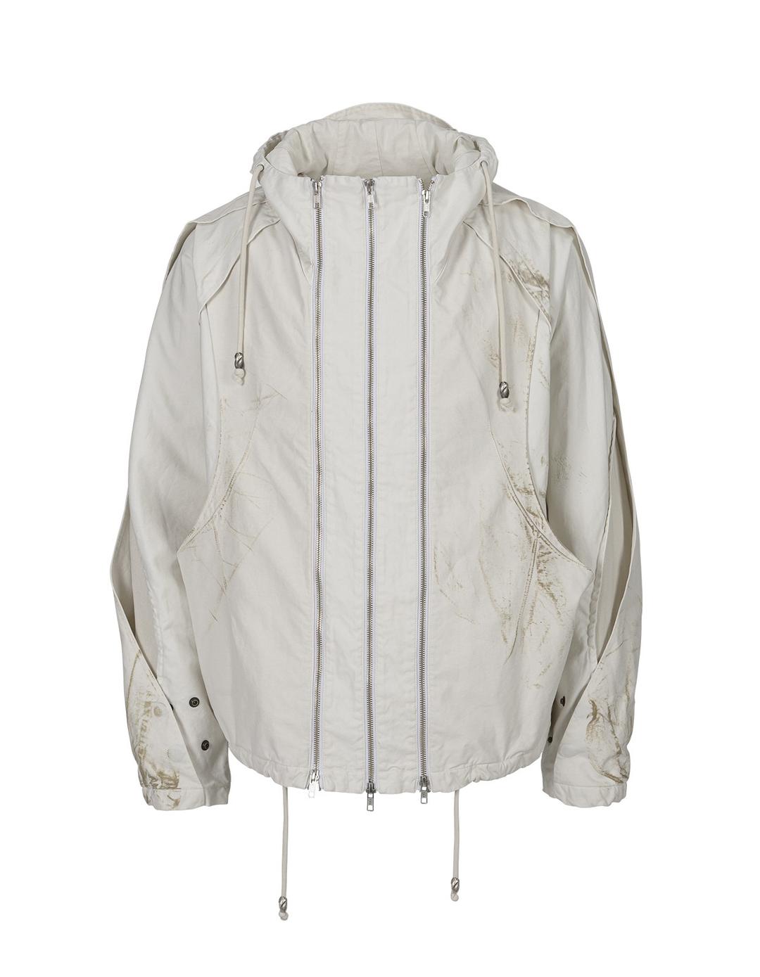 TRIPLE ZIPPER COTTON HOODED BLOUSON_DIRTY WHITE