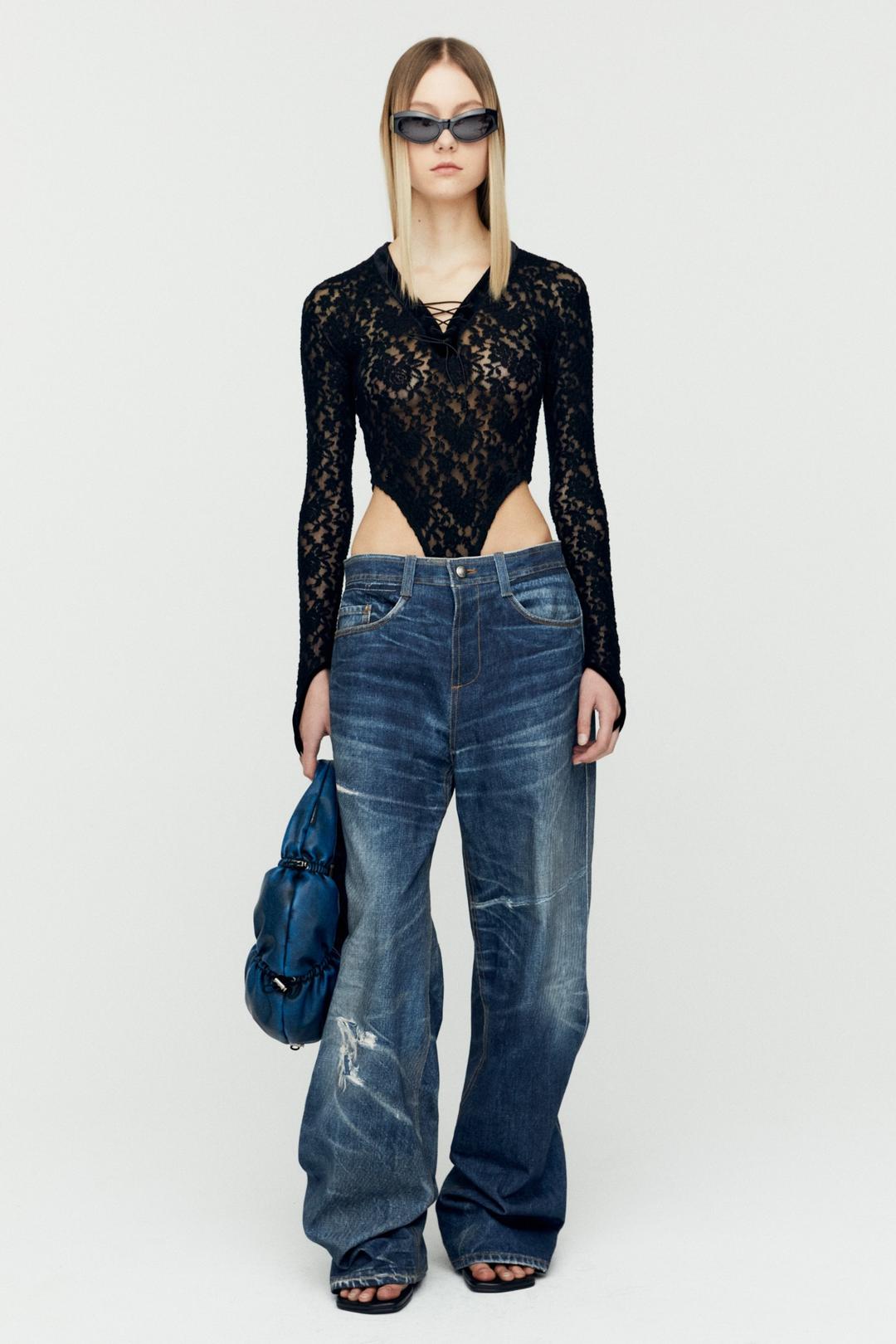 TROMPE L'OEIL PRINTED DENIM PANTS apa741u(BLUE)