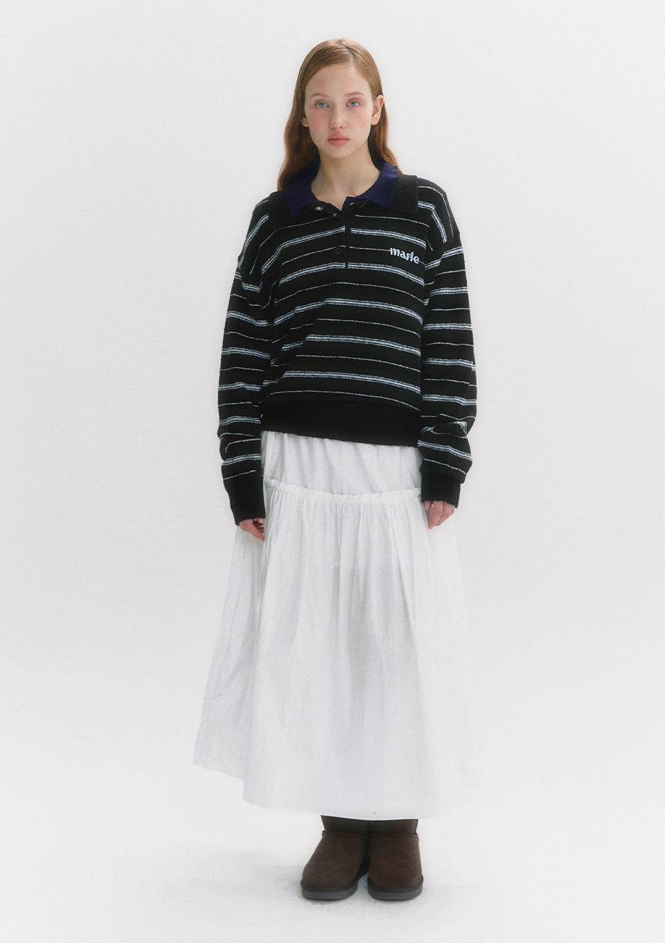 드로잉 스트라이프 울 카라 니트(MAFCKN23MBK)