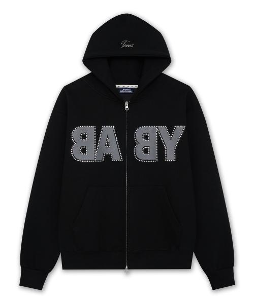 베이비 로고 큐빅 후드집업 블랙