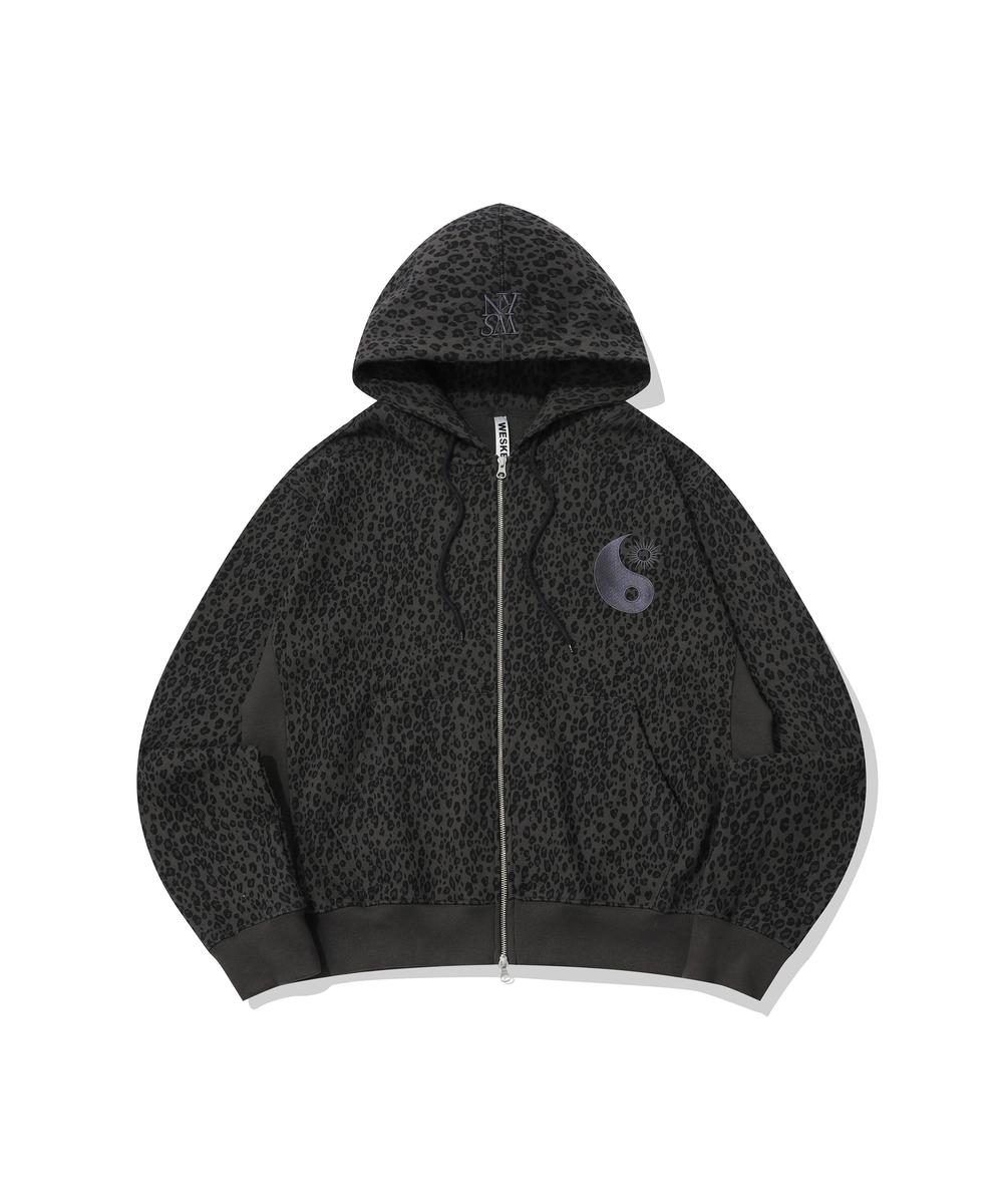 LEOPARD YINYANG EMBROIDERY HOODED ZIP-UP (CHARCOAL)