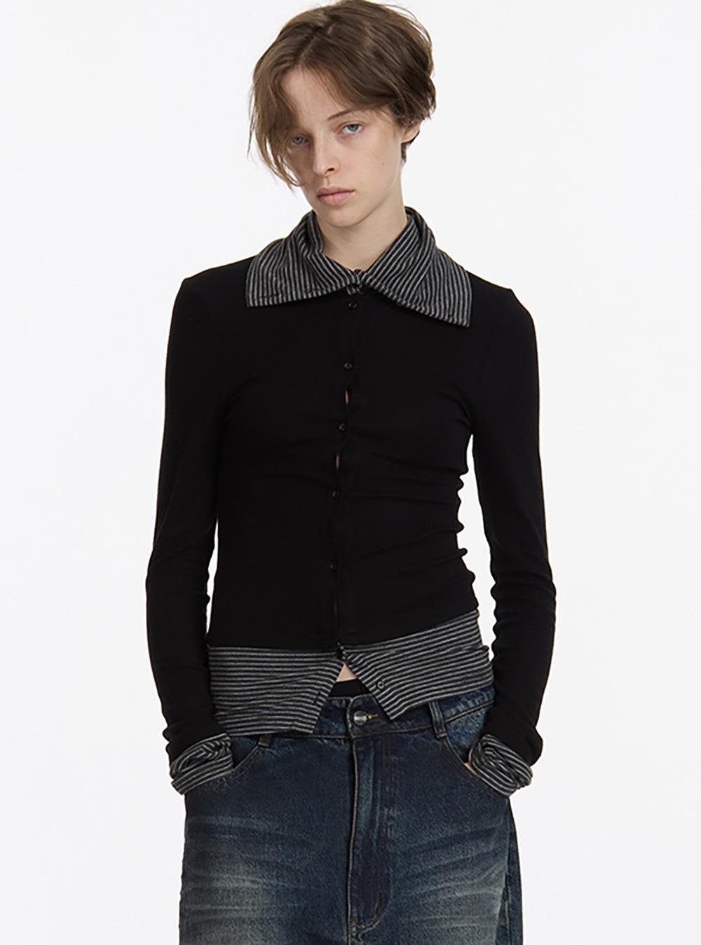 Stripe Patchwork Stretch Knit Top
