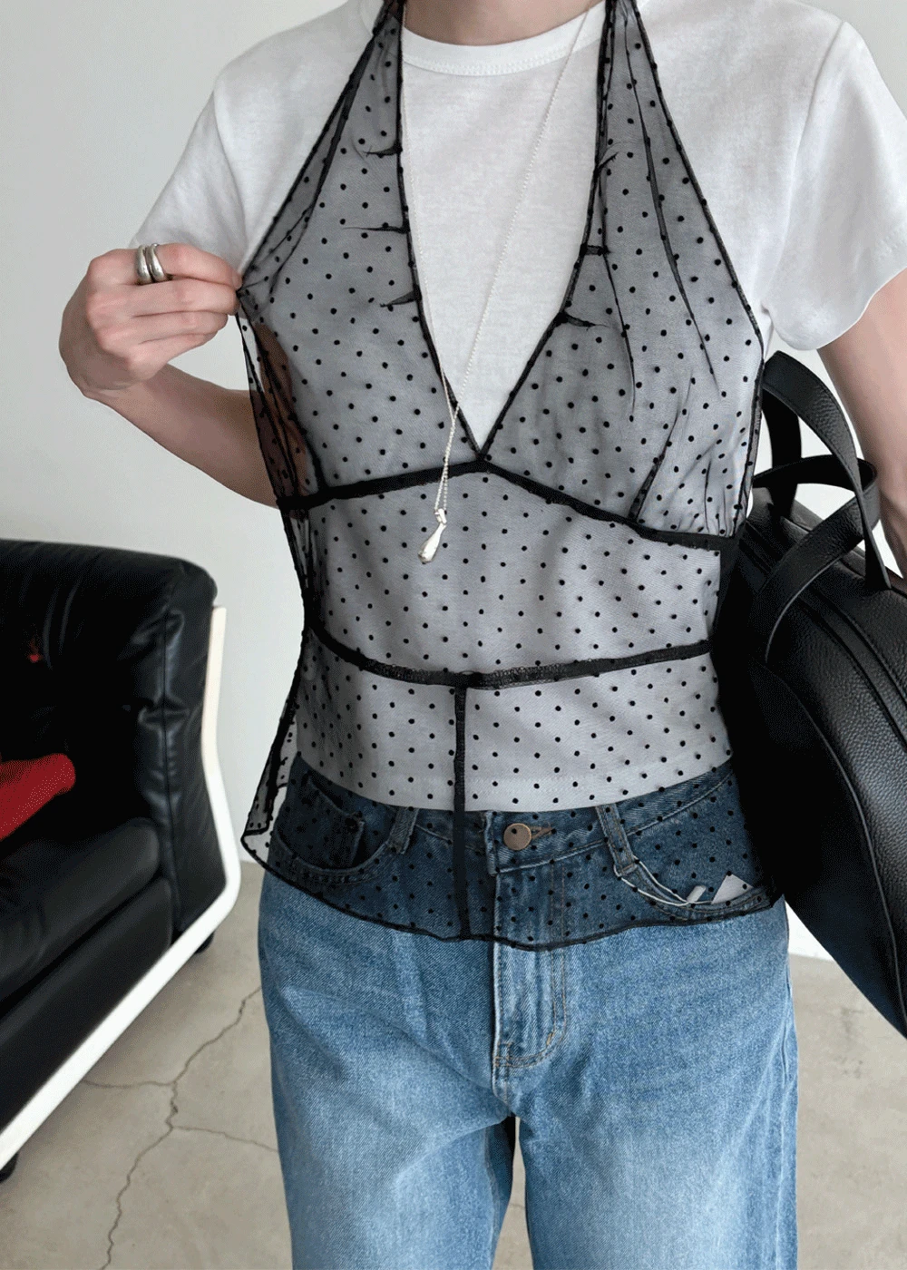 Dot halter see-through bustier