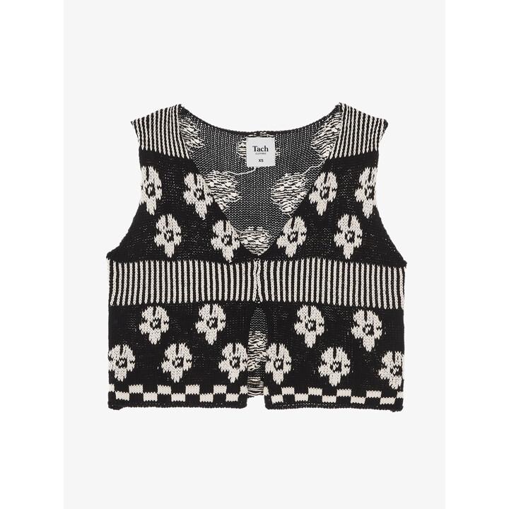 TACH CLOTHING 여성 LOREZA 자카드 플로럴 니트 탑 블랙