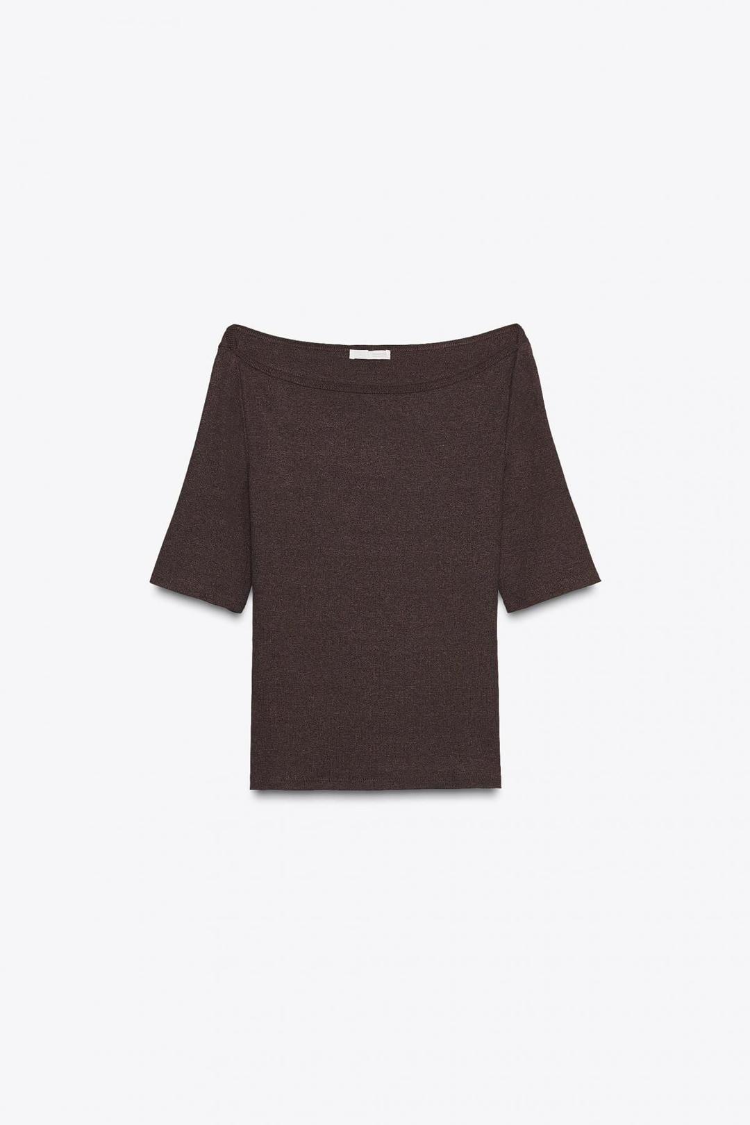 스페인샵 자라 보트넥 반팔 티셔츠 5070/627 DARK BROWN