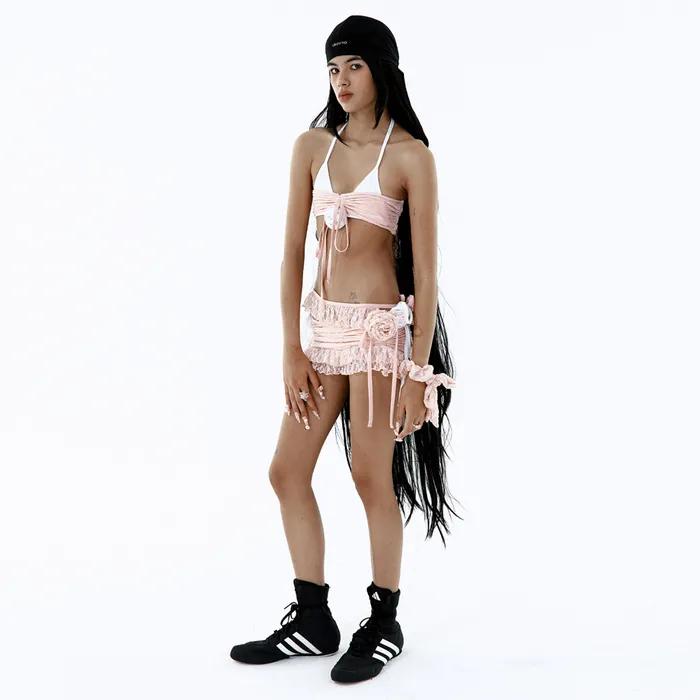 Micro Mini String Frill Skirt_[Pink]