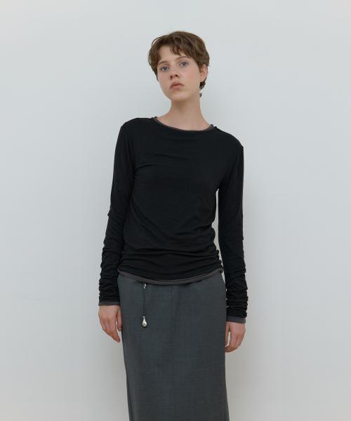 SHEER BOAT NECK TOP_BLACK