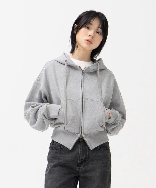 2WAY 크롭 스웻 후드 집업 (MELANGE GREY)