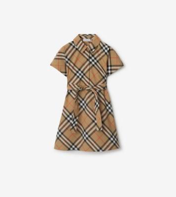 체크 코튼 셔츠 드레스 (샌드) | 공식 Burberry®