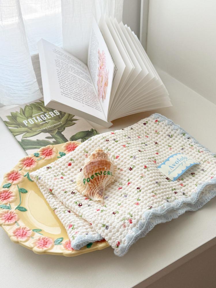 꽃무늬 와플 테이블매트 하늘색 포인트 플라워 패턴 덮개