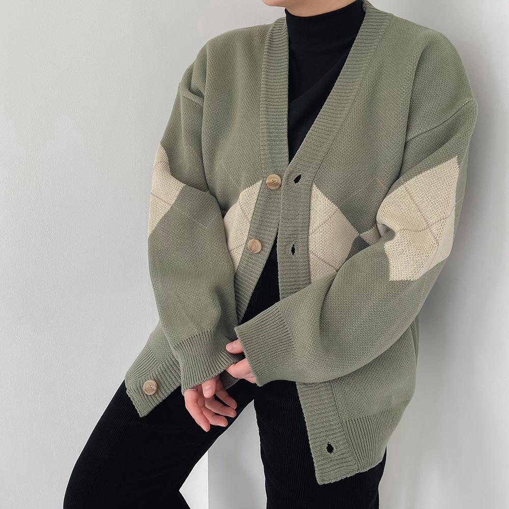 여남공용 오버핏 아가일 가디건