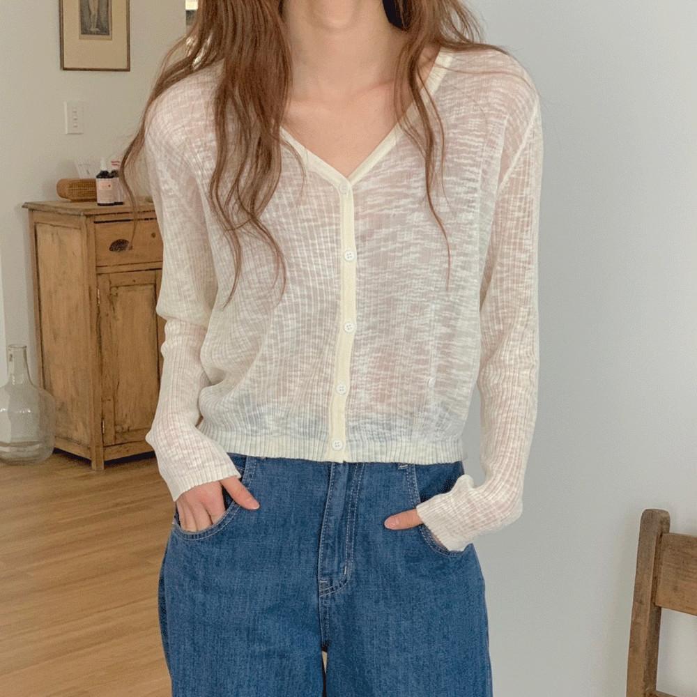 썬 여름 브이넥 썸머 살안타 시스루 투웨이 린넨 니트 가디건 (4color) mht