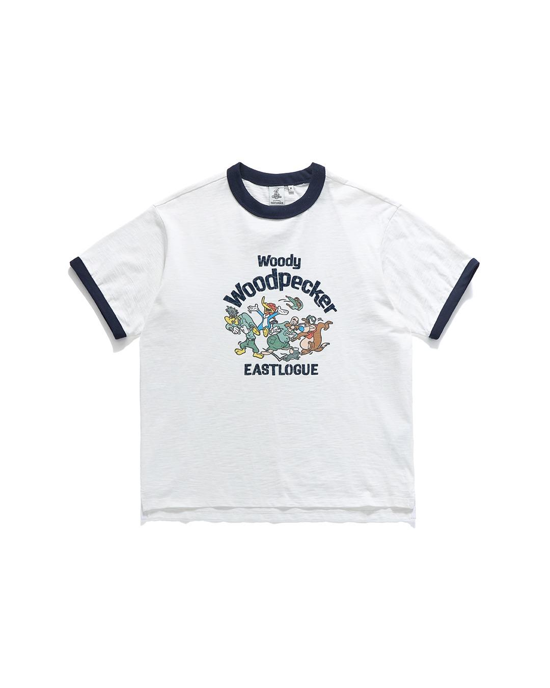 WOODY FRIENDS RINGER T-SHIRT / WHITE&NAVY