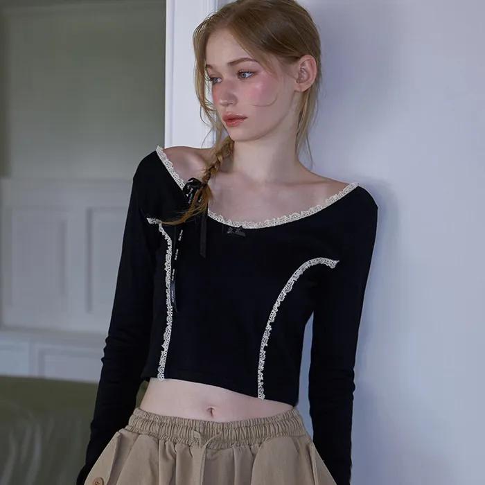 Lace Ribbon Long sleeve [Black]