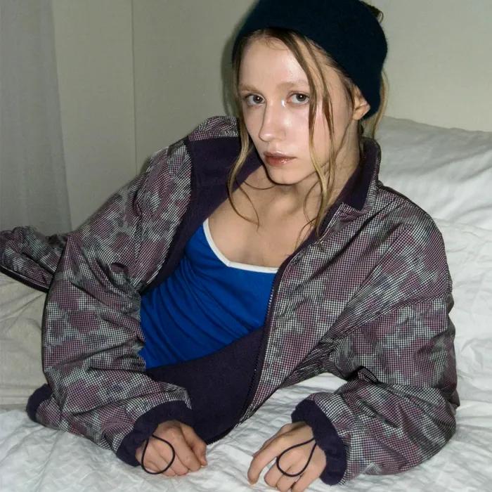 Flower Check Reversible Fleece Jacket - Purple/Pink