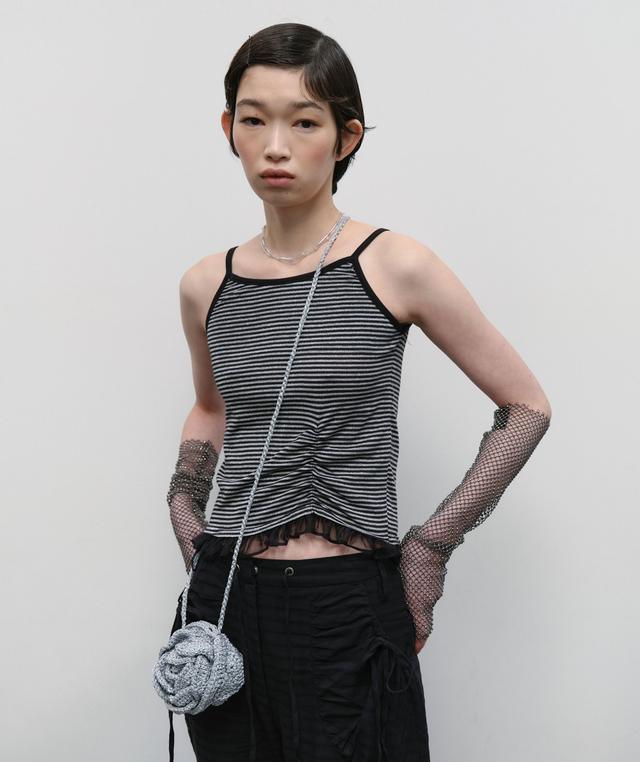 Stripe Shirred Sleeveless Top [Black]