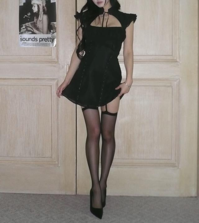 chiffon sheer dress (Black)