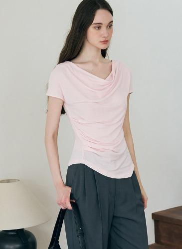 UNBALANCE TUCK DRAPY T-SHIRT [PINK]