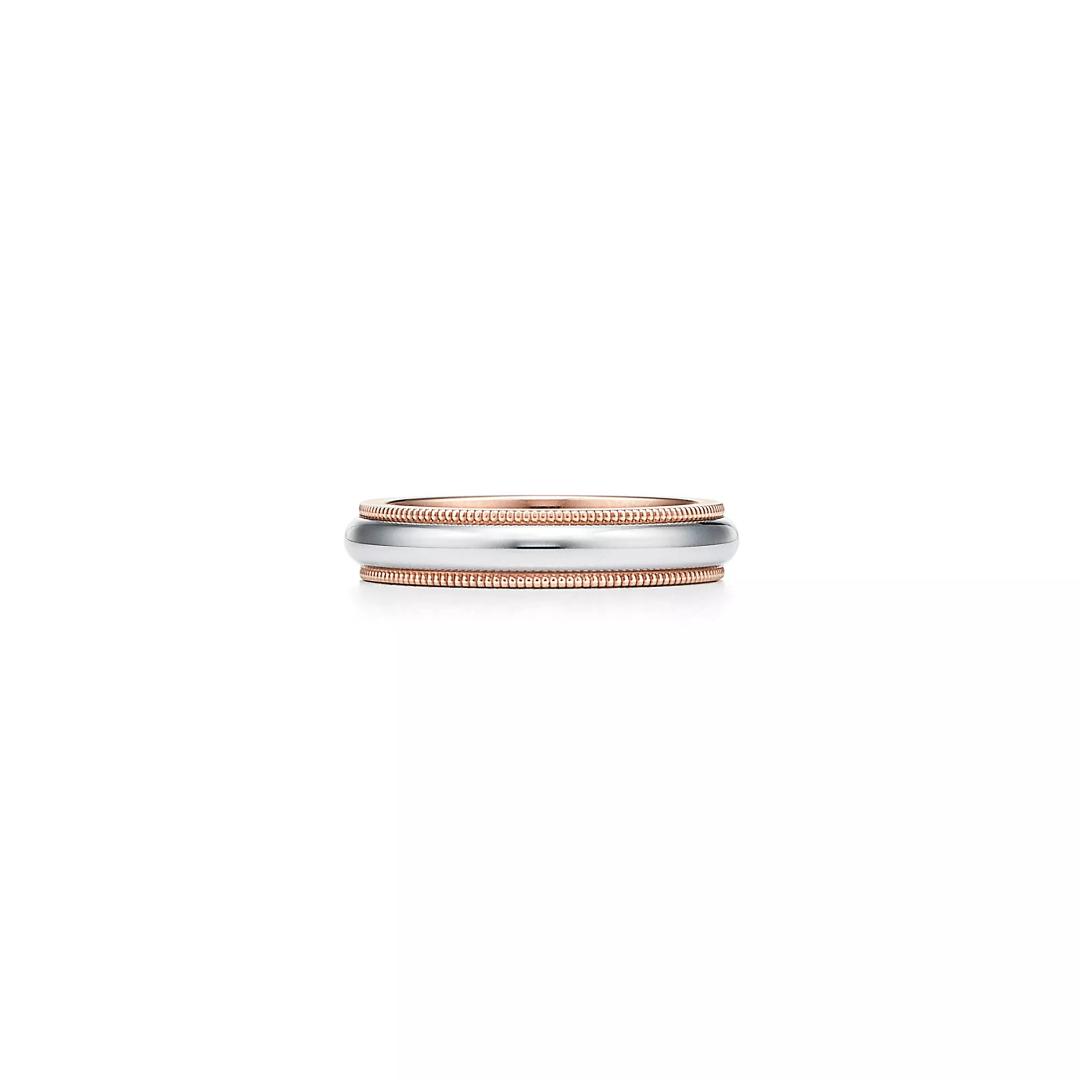 밀그레인 밴드 링, 플래티늄 및 로즈 골드, 두께 4mm