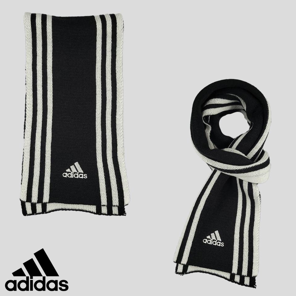 아디다스 JP 00s 블랙 삼선 사이드라인 로고 자수 아크릴 논테슬 머플러 목도리 MADE IN JAPAN