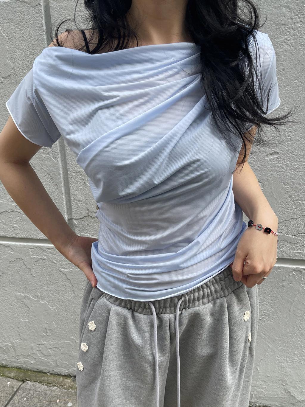 [SIWEOL107] Sheer Drape Tee (Sky Blue) - SKY BLUE / ONE SIZE