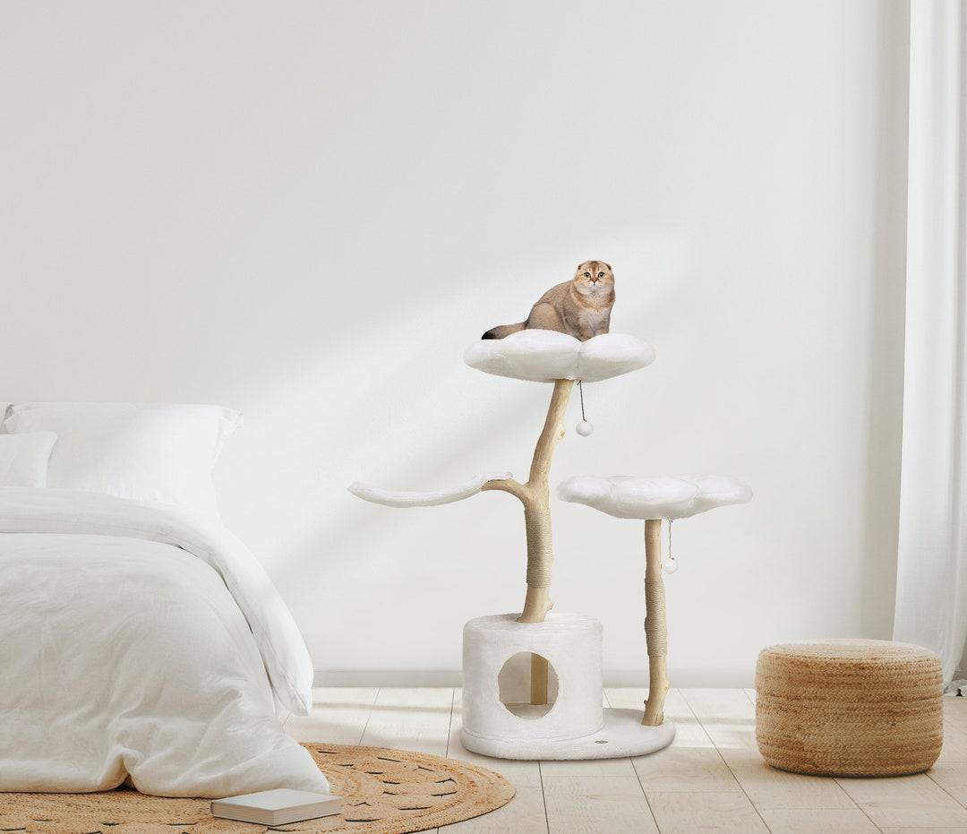 Wood Floral Cat Tree, Cozy Plush, Wooden Cat Tower, Modern Cat House, Cat Furniture, Cat Gift, Luxury Cat Condo, Flower Cat Tree, Size XL