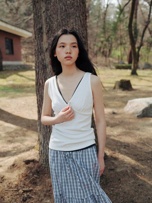 Washed rib scallop cami (white / dark gray)
