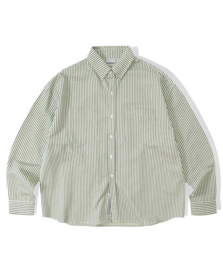 오버핏 투 포켓 스트라이프 셔츠-카키