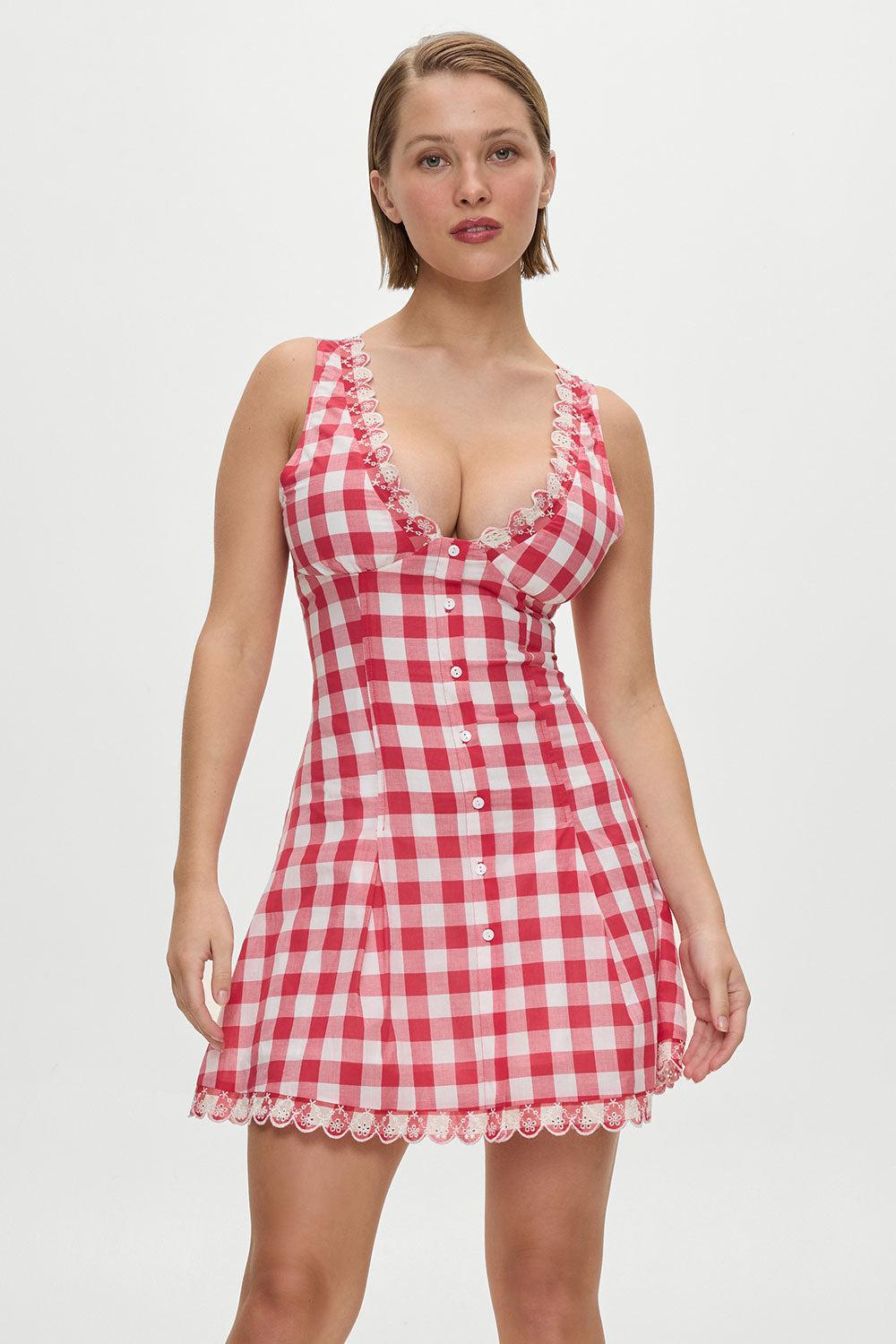 x BELLA HADID Farm Gingham Mini Dress - Malibu Picnic - Malibu Picnic / XXS