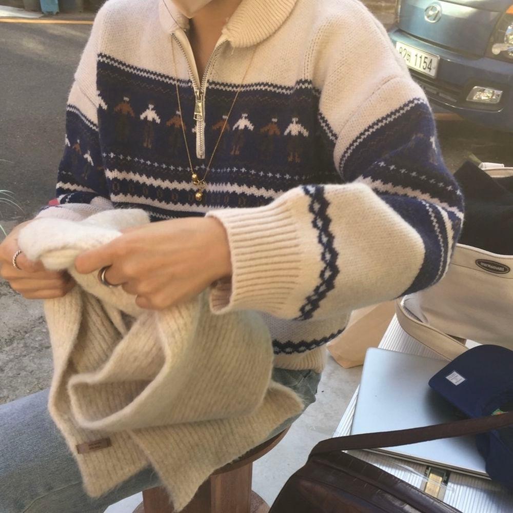 노르딕 반집업 루즈핏 니트(3-7일 소요)