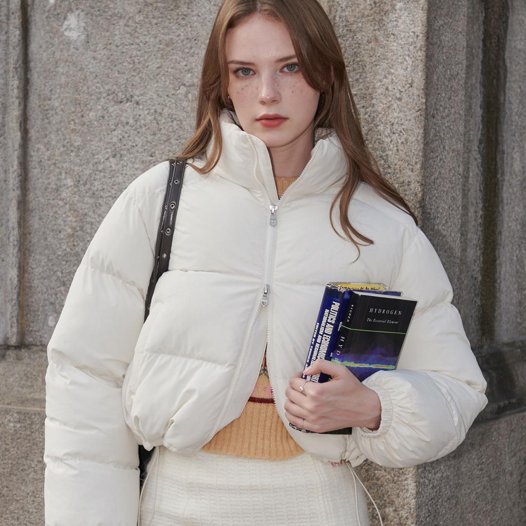 Sparkling Crop Puffer Jacket-Cream