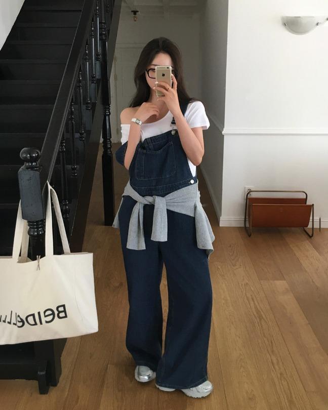 [당일출고][MADE]굿데이 멜빵 스트라이프 와이드 팬츠