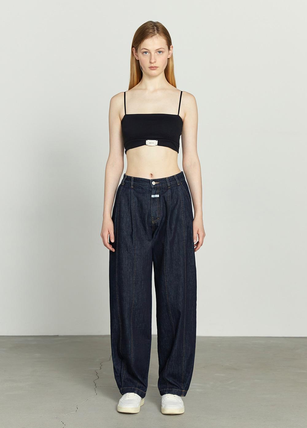 W TUCK WIDE DENIM PANTS dark blue