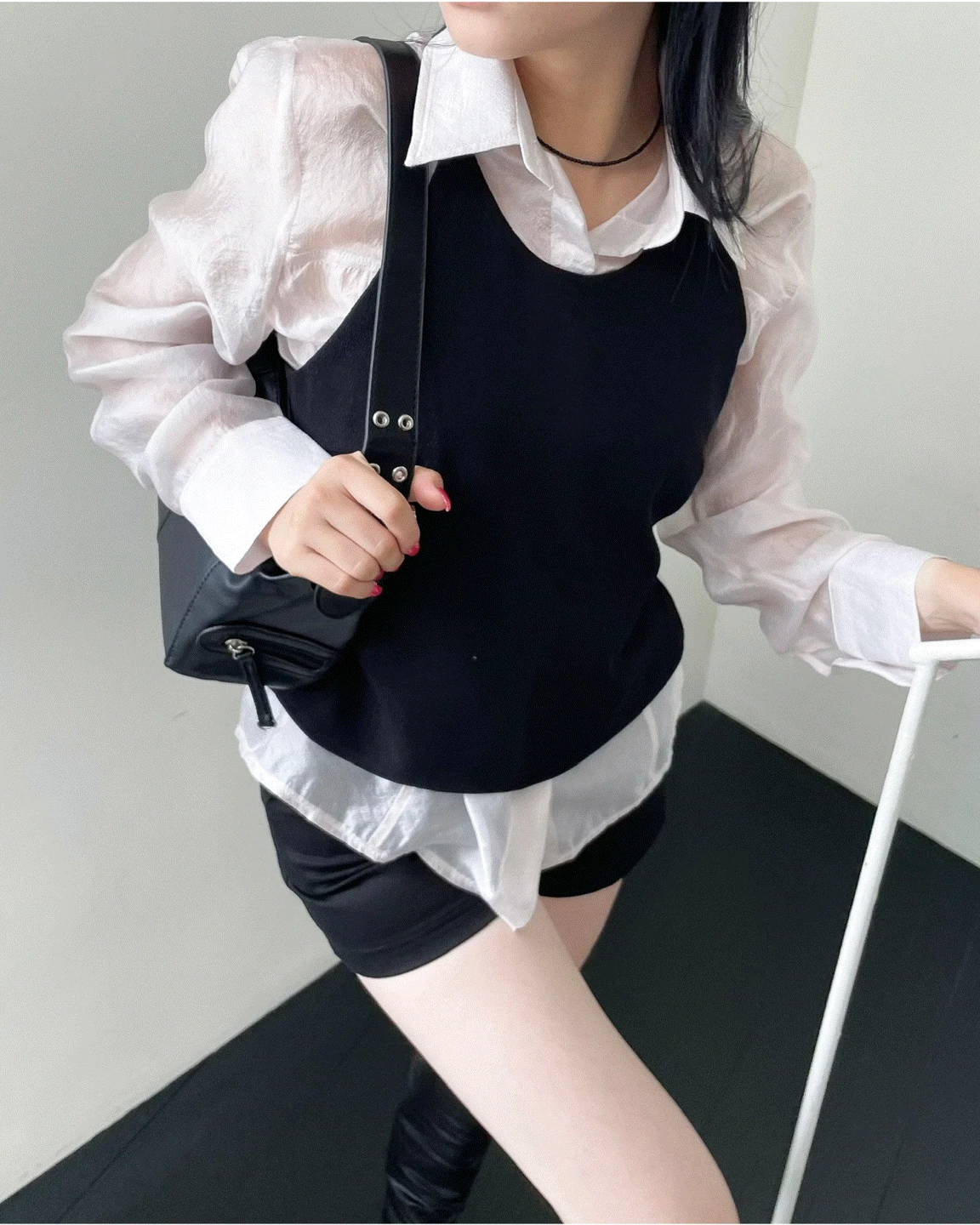 펄 쉬머 라인 시스루 셔츠 [2co]