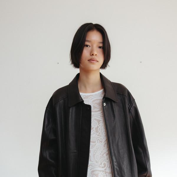 [Exclusive] Lambskin jumper (black / brown)