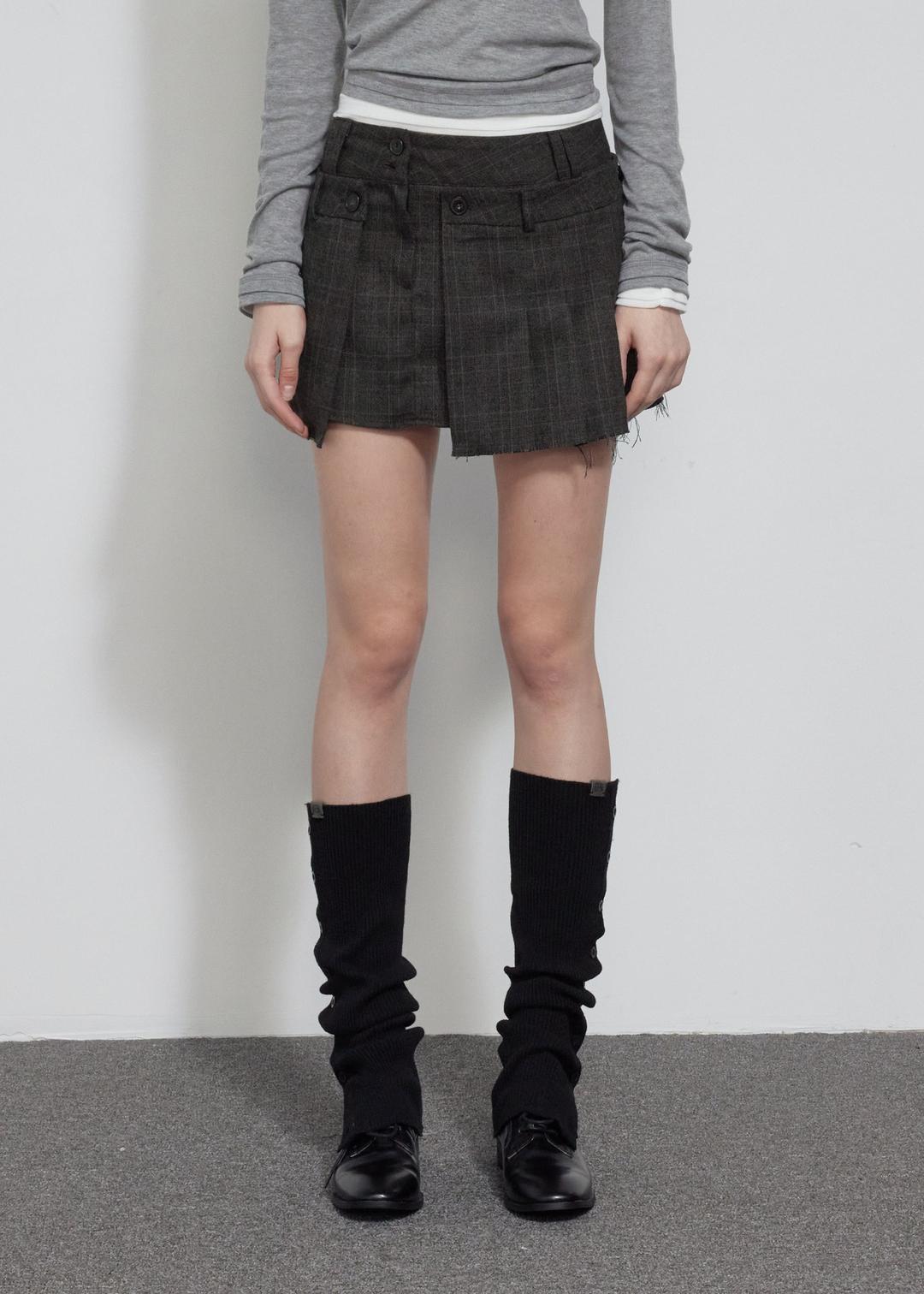 LAYERED WRAP MINI SKIRT, CHECK CHARCOAL