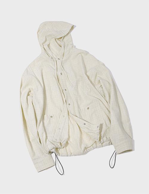 [DEADSTOCK]오버핏 스냅 체크 포켓 후드 셔츠 재킷 [IVORY]_SESH017IVORY