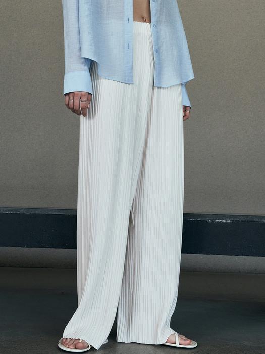 Wide Pleats Banding Pants (Ivory)