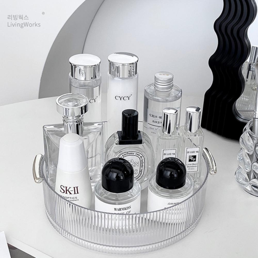 [당일출고/빠른배송]투명 플리츠 회전 화장품 트레이 보관함 소품 수납함