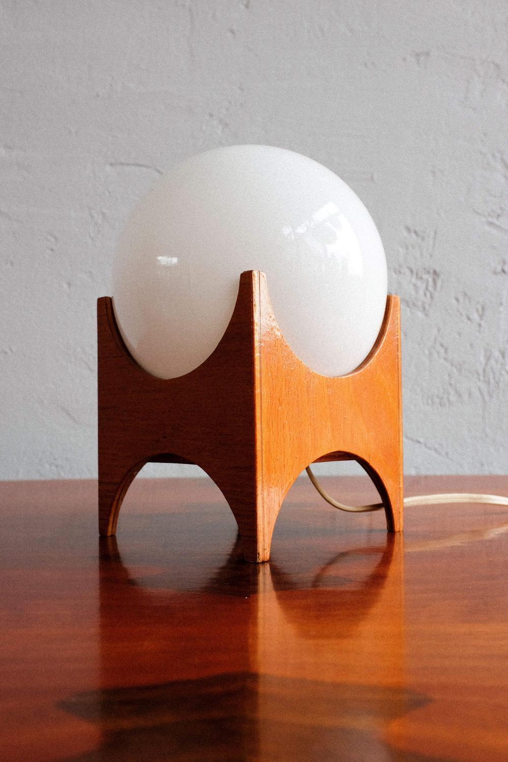 Small Glass & Wood Table Lamp, Czechoslovakia, 1960s