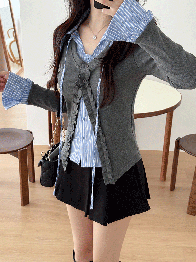 레블 스트라이프 레이어 블라우스