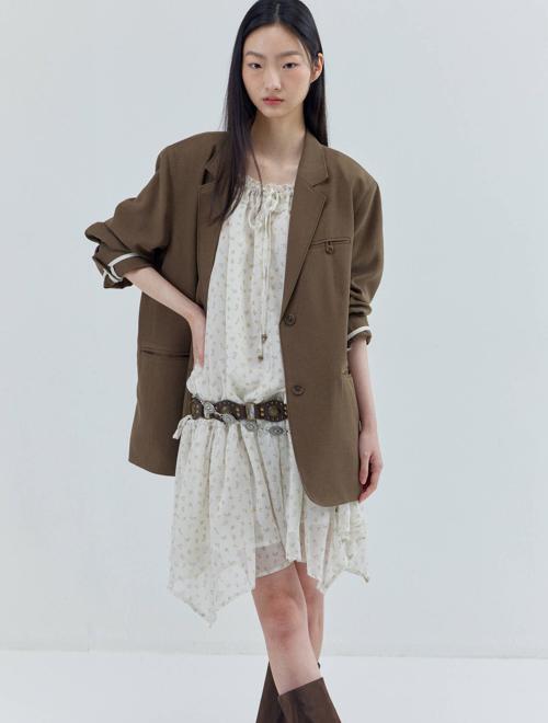 오버핏 린넨 백 트임 자켓 브라운