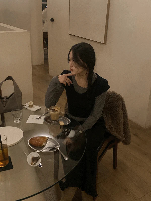 [연말룩] 테리 반팔 레이어드티