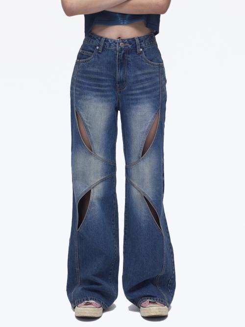 캣츠아이 컷아웃 데님 팬츠